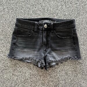 American Eagle Jean Shorts Women's 6 High Rise Shortie‎ Cut Off Super Stretch